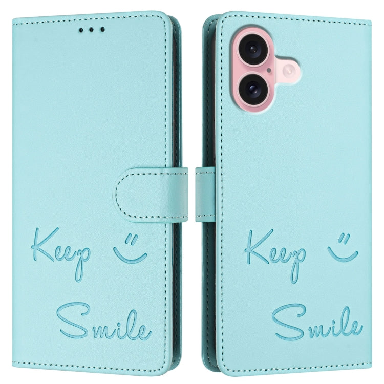 Custodia per telefono in pelle RFID con stampa Smile Embossing, For iPhone 16, For iPhone 15 Pro Max, For iPhone 15 Pro, For iPhone 15 Plus