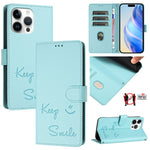 Custodia per telefono in pelle RFID con stampa Smile Embossing, For iPhone 16, For iPhone 15 Pro Max, For iPhone 15 Pro, For iPhone 15 Plus
