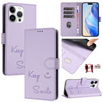 Custodia per telefono in pelle RFID con stampa Smile Embossing, For iPhone 16, For iPhone 15 Pro Max, For iPhone 15 Pro, For iPhone 15 Plus