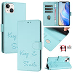 Custodia per telefono in pelle RFID con stampa Smile Embossing, For iPhone 16, For iPhone 15 Pro Max, For iPhone 15 Pro, For iPhone 15 Plus
