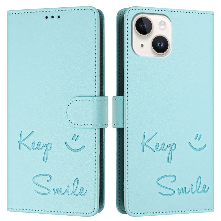 Custodia per telefono in pelle RFID con stampa Smile Embossing, For iPhone 15, For iPhone 14 Plus, For iPhone 14 / 13, For iPhone 14 Pro