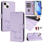 Custodia per telefono in pelle RFID con stampa Smile Embossing, For iPhone 15, For iPhone 14 Plus, For iPhone 14 / 13, For iPhone 14 Pro