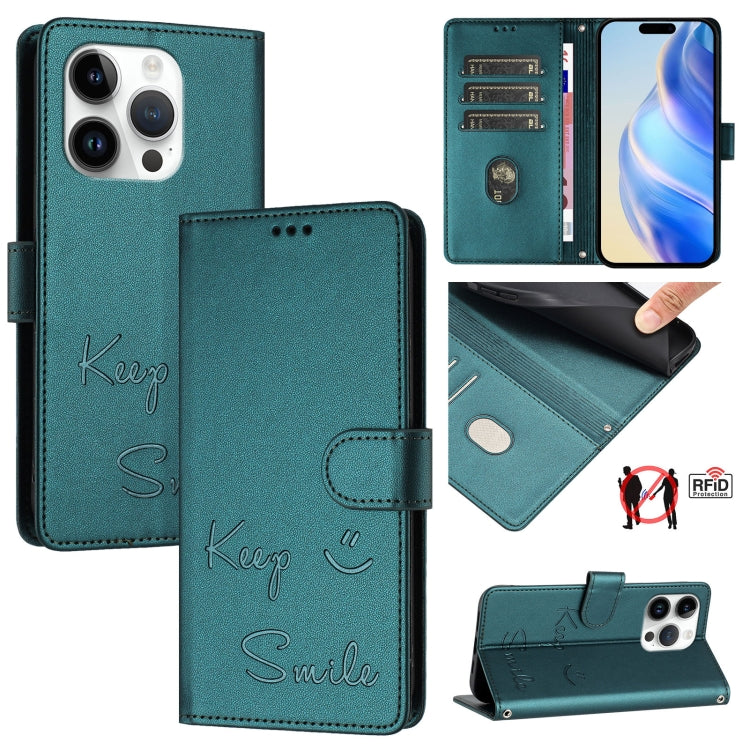 Custodia per telefono in pelle RFID con stampa Smile Embossing, For iPhone 15, For iPhone 14 Plus, For iPhone 14 / 13, For iPhone 14 Pro