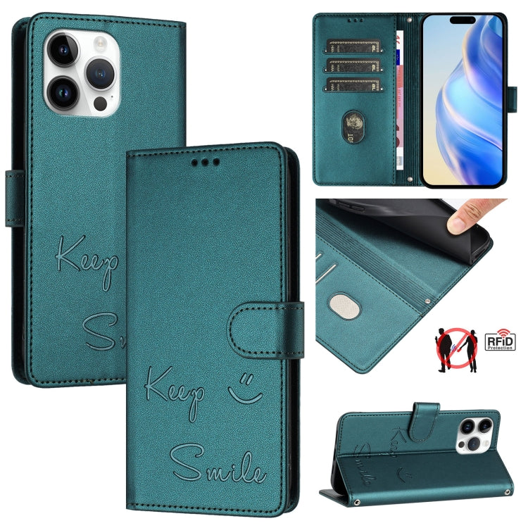 Custodia per telefono in pelle RFID con stampa Smile Embossing, For iPhone 14 Pro Max, For iPhone SE 2022 / 2020 / 8 / 7, For iPhone 13 Pro Max, For iPhone 13 Pro