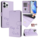 Custodia per telefono in pelle RFID con stampa Smile Embossing, For iPhone 14 Pro Max, For iPhone SE 2022 / 2020 / 8 / 7, For iPhone 13 Pro Max, For iPhone 13 Pro
