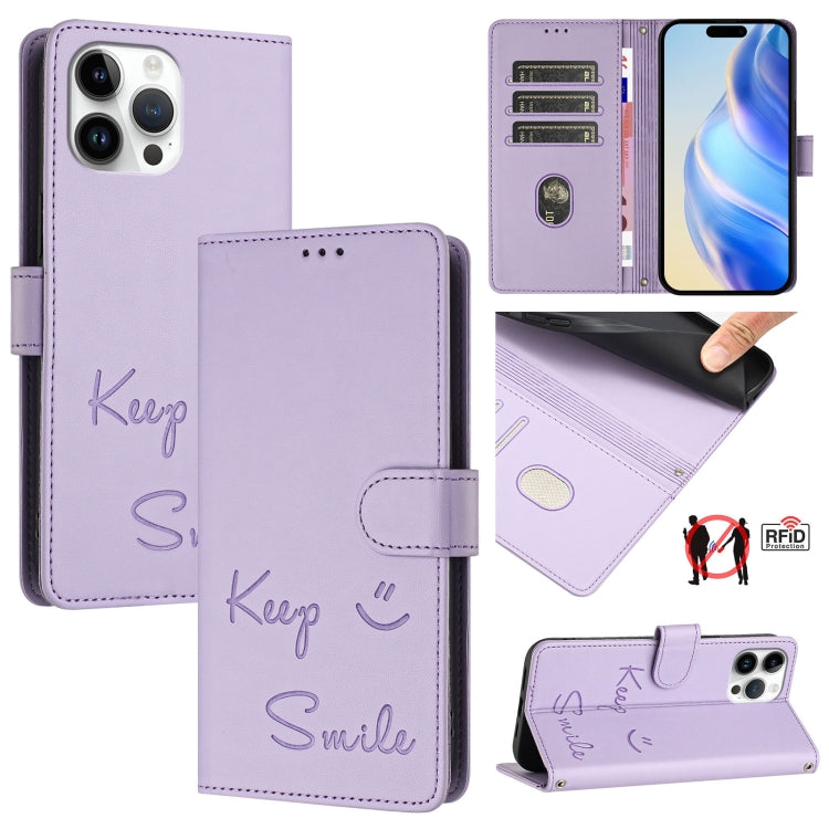 Custodia per telefono in pelle RFID con stampa Smile Embossing, For iPhone 14 Pro Max, For iPhone SE 2022 / 2020 / 8 / 7, For iPhone 13 Pro Max, For iPhone 13 Pro