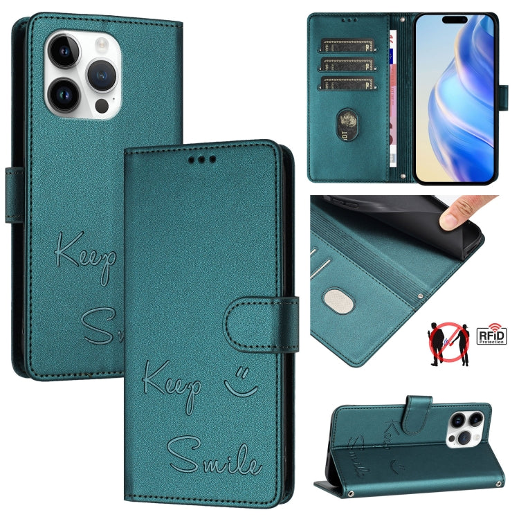 Custodia per telefono in pelle RFID con stampa Smile Embossing, For iPhone 14 Pro Max, For iPhone SE 2022 / 2020 / 8 / 7, For iPhone 13 Pro Max, For iPhone 13 Pro