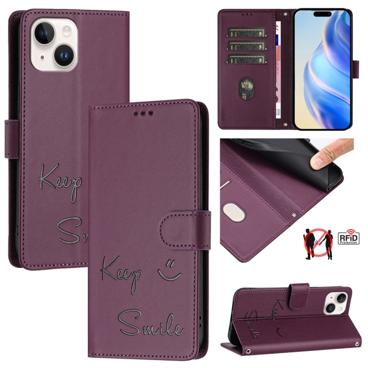 Custodia per telefono in pelle RFID con stampa Smile Embossing, For iPhone 13 mini, For iPhone 12 / 12 Pro, For iPhone 12 Pro Max, For iPhone 12 mini