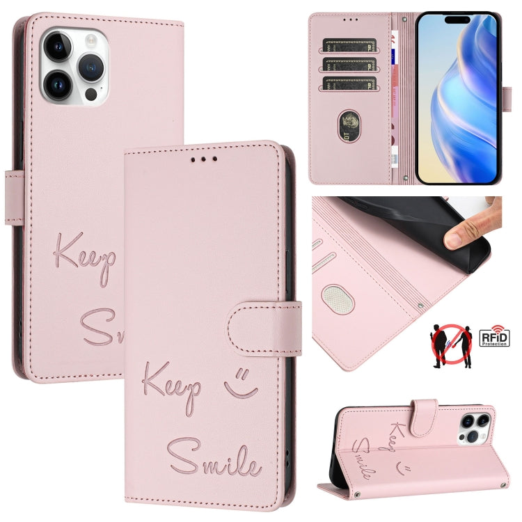 Custodia per telefono in pelle RFID con stampa Smile Embossing, For iPhone 13 mini, For iPhone 12 / 12 Pro, For iPhone 12 Pro Max, For iPhone 12 mini
