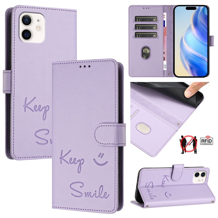 Custodia per telefono in pelle RFID con stampa Smile Embossing, For iPhone 13 mini, For iPhone 12 / 12 Pro, For iPhone 12 Pro Max, For iPhone 12 mini
