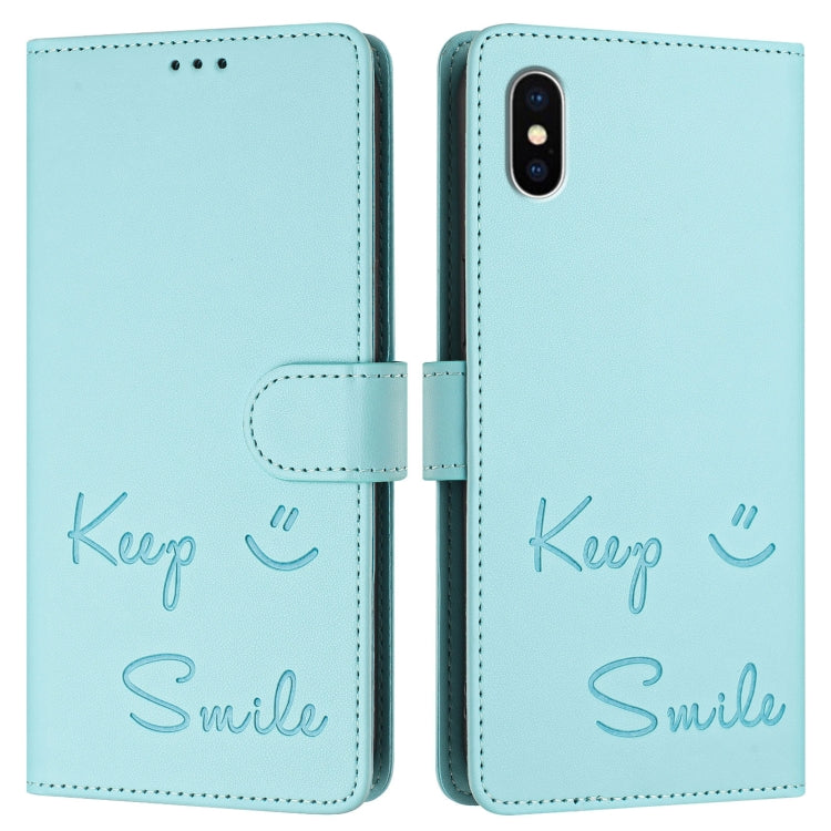 Custodia per telefono in pelle RFID con stampa Smile Embossing, For iPhone X / XS, For iPhone XR, For iPhone XS Max, For iPhone 8 Plus / 7 Plus