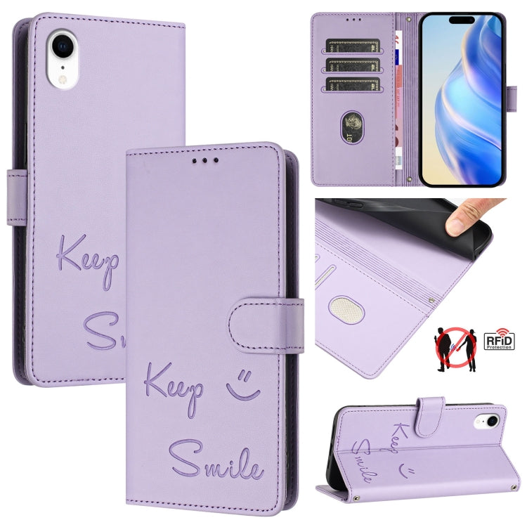 Custodia per telefono in pelle RFID con stampa Smile Embossing, For iPhone X / XS, For iPhone XR, For iPhone XS Max, For iPhone 8 Plus / 7 Plus