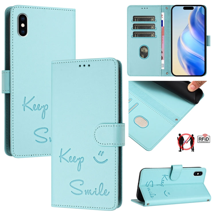 Custodia per telefono in pelle RFID con stampa Smile Embossing, For iPhone X / XS, For iPhone XR, For iPhone XS Max, For iPhone 8 Plus / 7 Plus