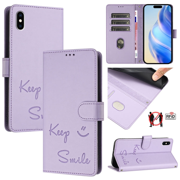 Custodia per telefono in pelle RFID con stampa Smile Embossing, For iPhone X / XS, For iPhone XR, For iPhone XS Max, For iPhone 8 Plus / 7 Plus