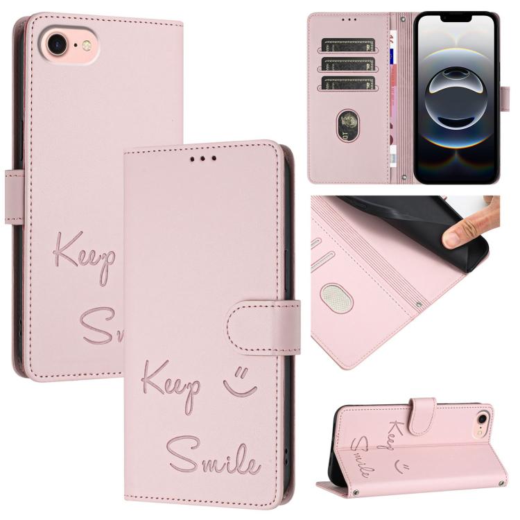 Custodia per telefono in pelle RFID con stampa Smile Embossing, For iPhone SE 2024, For iPhone 16 Pro Max, For iPhone 16 Pro, For iPhone 16 Plus