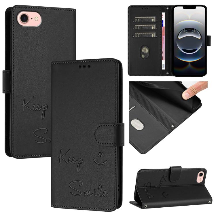 Custodia per telefono in pelle RFID con stampa Smile Embossing, For iPhone SE 2024, For iPhone 16 Pro Max, For iPhone 16 Pro, For iPhone 16 Plus