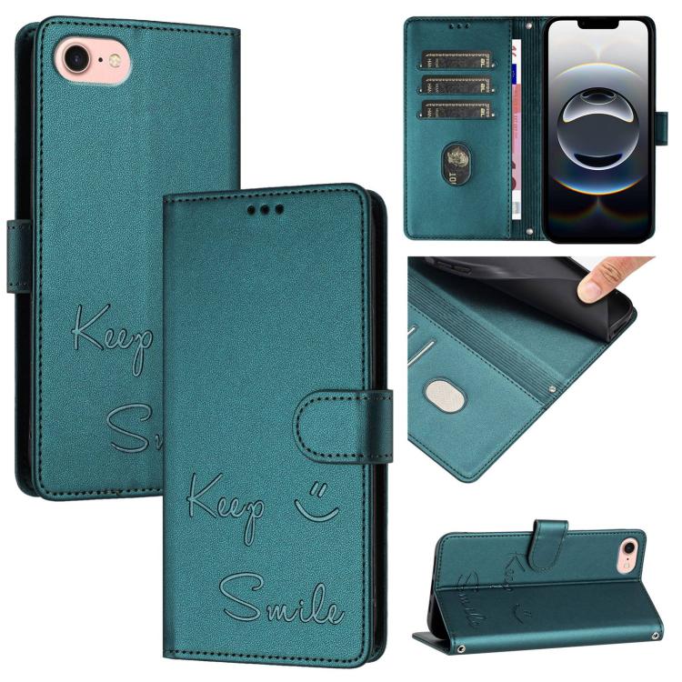 Custodia per telefono in pelle RFID con stampa Smile Embossing, For iPhone SE 2024, For iPhone 16 Pro Max, For iPhone 16 Pro, For iPhone 16 Plus