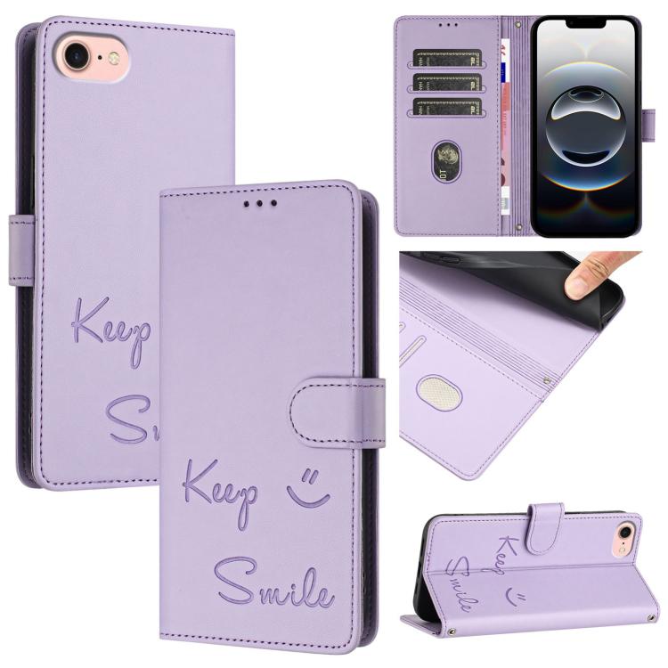 Custodia per telefono in pelle RFID con stampa Smile Embossing, For iPhone SE 2024, For iPhone 16 Pro Max, For iPhone 16 Pro, For iPhone 16 Plus