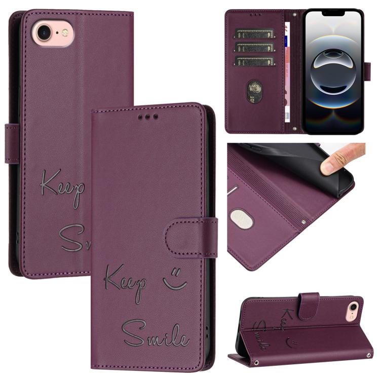 Custodia per telefono in pelle RFID con stampa Smile Embossing, For iPhone SE 2024, For iPhone 16 Pro Max, For iPhone 16 Pro, For iPhone 16 Plus