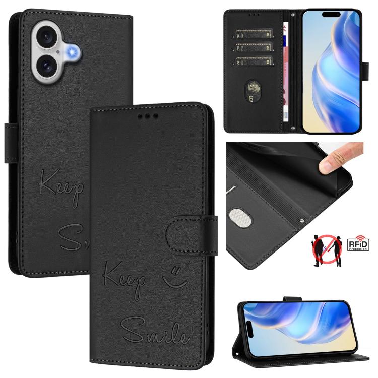 Custodia per telefono in pelle RFID con stampa Smile Embossing, For iPhone 17 Pro Max, For iPhone 17 Pro, For iPhone 17, For iPhone Air
