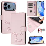 Custodia per telefono in pelle RFID con stampa Smile Embossing, For iPhone 17 Pro Max, For iPhone 17 Pro, For iPhone 17, For iPhone Air
