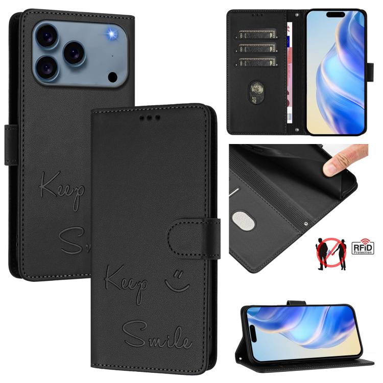 Custodia per telefono in pelle RFID con stampa Smile Embossing, For iPhone 17 Pro Max, For iPhone 17 Pro, For iPhone 17, For iPhone Air