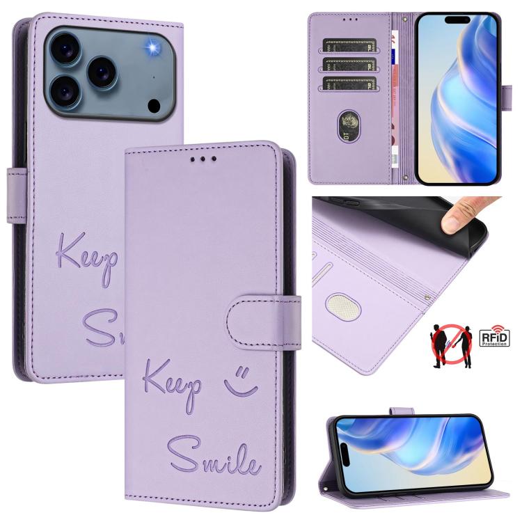 Custodia per telefono in pelle RFID con stampa Smile Embossing, For iPhone 17 Pro Max, For iPhone 17 Pro, For iPhone 17, For iPhone Air