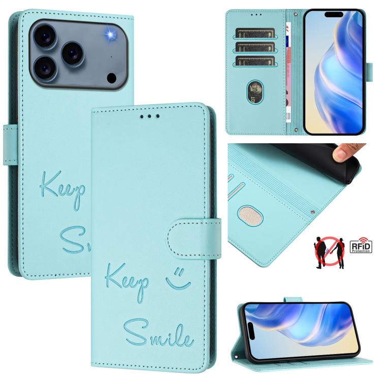 Custodia per telefono in pelle RFID con stampa Smile Embossing, For iPhone 17 Pro Max, For iPhone 17 Pro, For iPhone 17, For iPhone Air