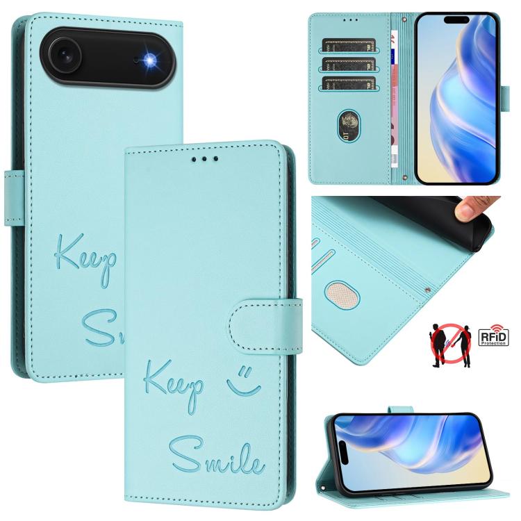 Custodia per telefono in pelle RFID con stampa Smile Embossing, For iPhone 17 Pro Max, For iPhone 17 Pro, For iPhone 17, For iPhone Air