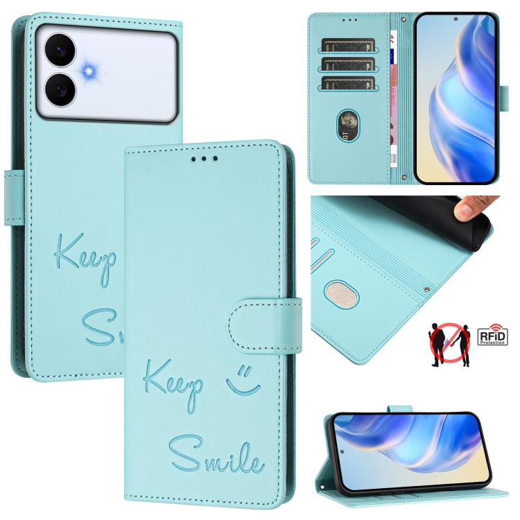 Custodia per telefono in pelle RFID con stampa Smile Embossing, For Galaxy S26 FE 5G 5G, For Samsung Galaxy S26+ 5G, For Samsung Galaxy S26 Edge 5G, For Samsung Galaxy S26 Ultra 5G