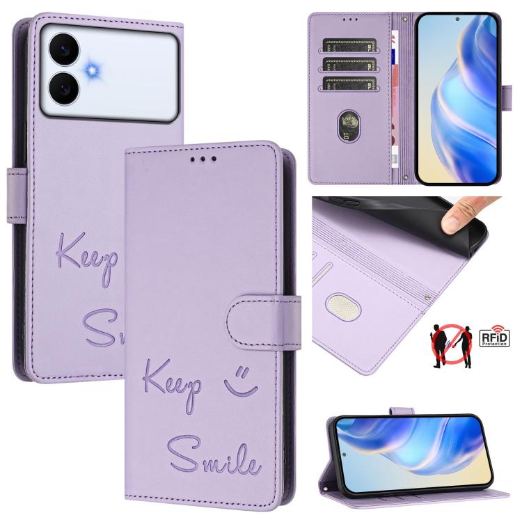 Custodia per telefono in pelle RFID con stampa Smile Embossing, For Galaxy S26 FE 5G 5G, For Samsung Galaxy S26+ 5G, For Samsung Galaxy S26 Edge 5G, For Samsung Galaxy S26 Ultra 5G