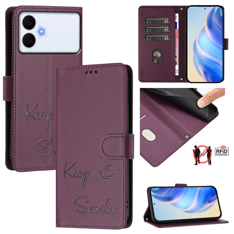 Custodia per telefono in pelle RFID con stampa Smile Embossing, For Galaxy S26 FE 5G 5G, For Samsung Galaxy S26+ 5G, For Samsung Galaxy S26 Edge 5G, For Samsung Galaxy S26 Ultra 5G