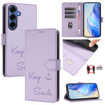 Custodia per telefono in pelle RFID con stampa Smile Embossing, For Galaxy S26 FE 5G 5G, For Samsung Galaxy S26+ 5G, For Samsung Galaxy S26 Edge 5G, For Samsung Galaxy S26 Ultra 5G