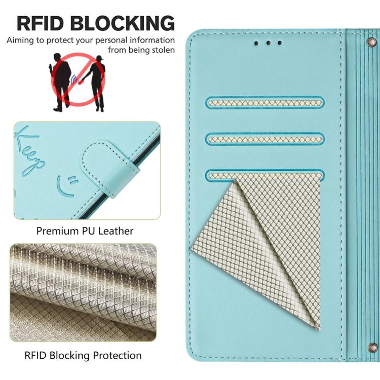 Custodia per telefono in pelle RFID con stampa Smile Embossing, For Galaxy S26 FE 5G 5G, For Samsung Galaxy S26+ 5G, For Samsung Galaxy S26 Edge 5G, For Samsung Galaxy S26 Ultra 5G