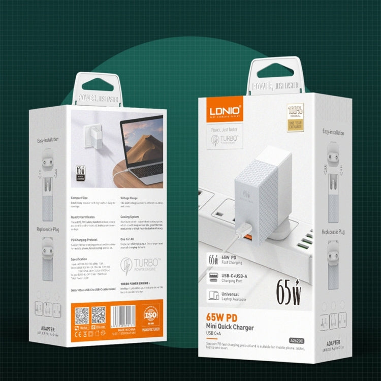 Caricabatterie LDNIO 65W USB-C con cavo Tipo-C