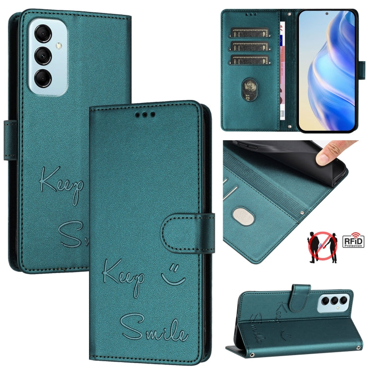 Custodia per telefono in pelle RFID con stampa Smile Embossing, For Samsung Galaxy M54 / F54 5G, For Samsung Galaxy M14 5G Global, For Samsung Galaxy M23 5G / M13 4G, For Samsung Galaxy M53 5G
