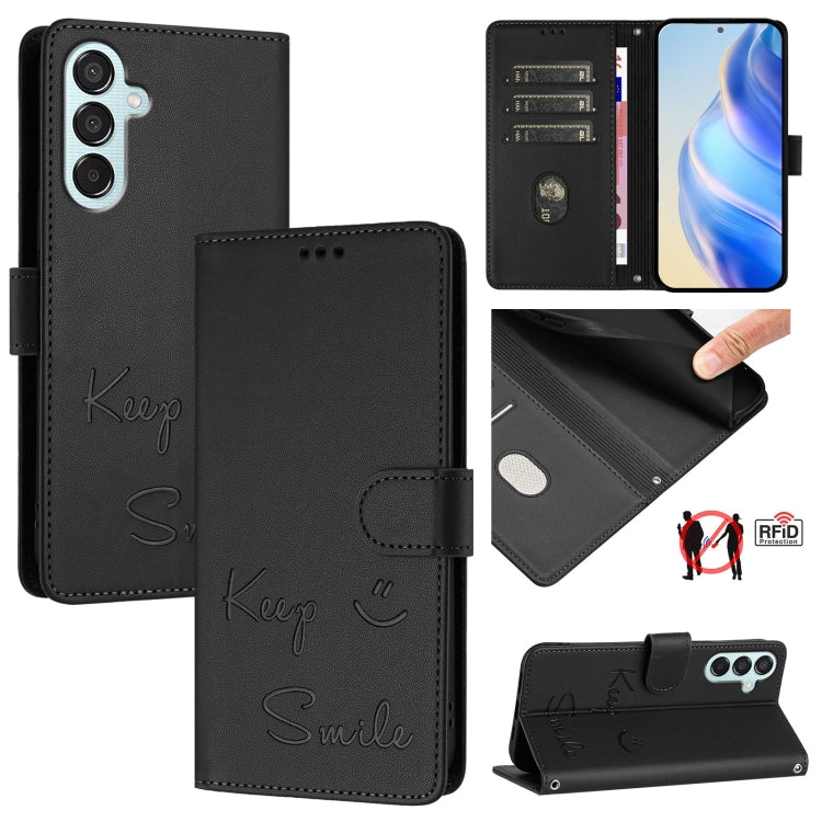 Custodia per telefono in pelle RFID con stampa Smile Embossing, For Samsung Galaxy M55 / C55 5G, For Samsung Galaxy XCover7 Pro, For Samsung Galaxy M15 / F15 5G Global, For Samsung Galaxy M34 5G / F34 5G