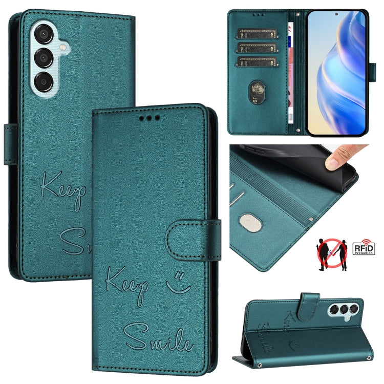 Custodia per telefono in pelle RFID con stampa Smile Embossing, For Samsung Galaxy M55 / C55 5G, For Samsung Galaxy XCover7 Pro, For Samsung Galaxy M15 / F15 5G Global, For Samsung Galaxy M34 5G / F34 5G