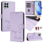 Custodia per telefono in pelle RFID con stampa Smile Embossing, For Samsung Galaxy M33 5G Global, For Samsung Galaxy M52 5G, For Samsung Galaxy M32 4G / M22, For Samsung Galaxy M62 / F62 4G