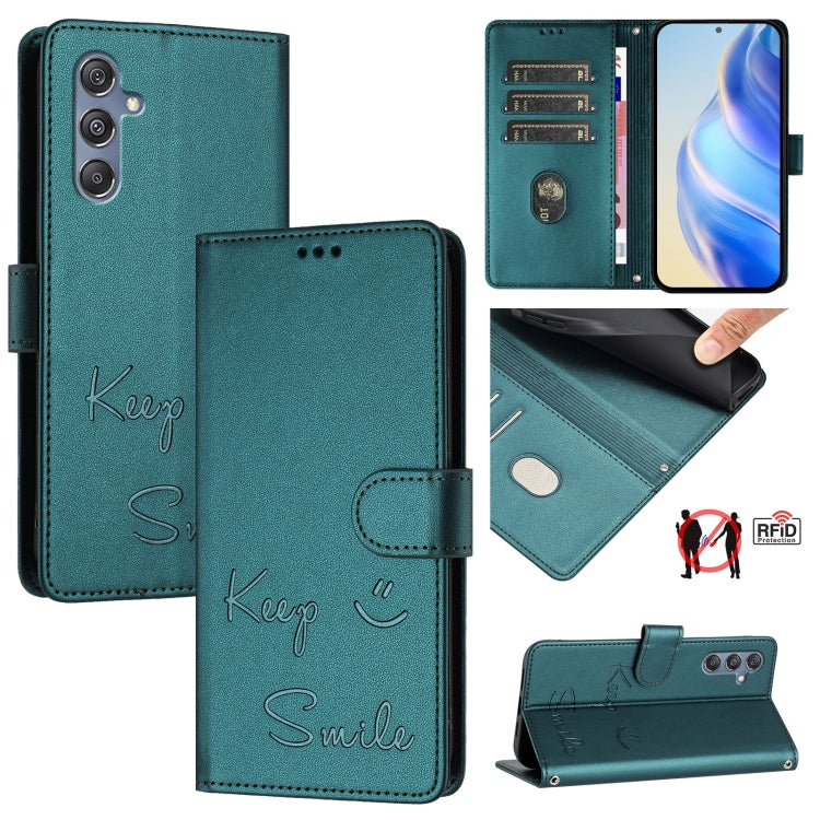 Custodia per telefono in pelle RFID con stampa Smile Embossing, For Samsung Galaxy M55 / C55 5G, For Samsung Galaxy XCover7 Pro, For Samsung Galaxy M15 / F15 5G Global, For Samsung Galaxy M34 5G / F34 5G