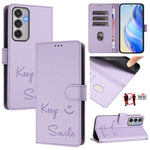 Custodia per telefono in pelle RFID con stampa Smile Embossing, For Samsung Galaxy M56 5G, For Samsung Galaxy F16 5G / M16 5G Global, For Samsung Galaxy F06 5G / M06 5G, For Samsung Galaxy M35