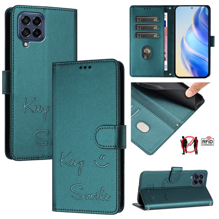 Custodia per telefono in pelle RFID con stampa Smile Embossing, For Samsung Galaxy M54 / F54 5G, For Samsung Galaxy M14 5G Global, For Samsung Galaxy M23 5G / M13 4G, For Samsung Galaxy M53 5G