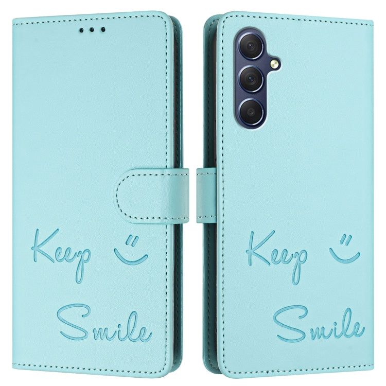 Custodia per telefono in pelle RFID con stampa Smile Embossing, For Samsung Galaxy M54 / F54 5G, For Samsung Galaxy M14 5G Global, For Samsung Galaxy M23 5G / M13 4G, For Samsung Galaxy M53 5G