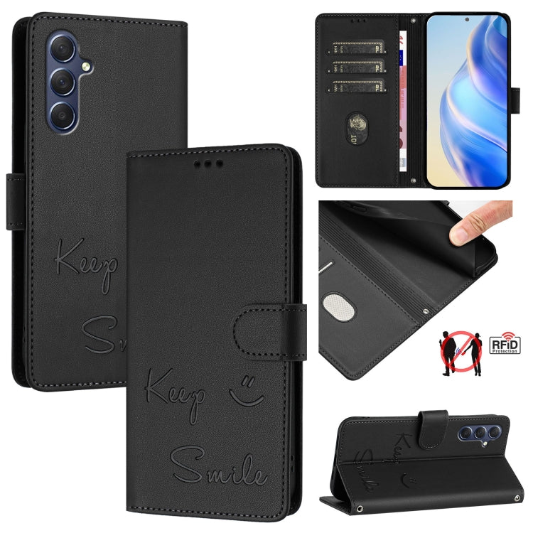 Custodia per telefono in pelle RFID con stampa Smile Embossing, For Samsung Galaxy M54 / F54 5G, For Samsung Galaxy M14 5G Global, For Samsung Galaxy M23 5G / M13 4G, For Samsung Galaxy M53 5G