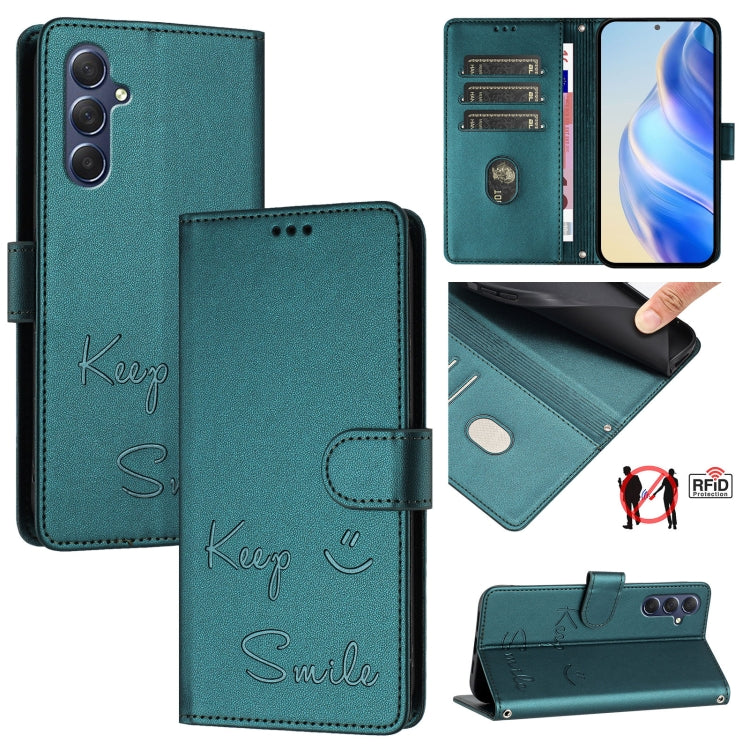Custodia per telefono in pelle RFID con stampa Smile Embossing, For Samsung Galaxy M54 / F54 5G, For Samsung Galaxy M14 5G Global, For Samsung Galaxy M23 5G / M13 4G, For Samsung Galaxy M53 5G