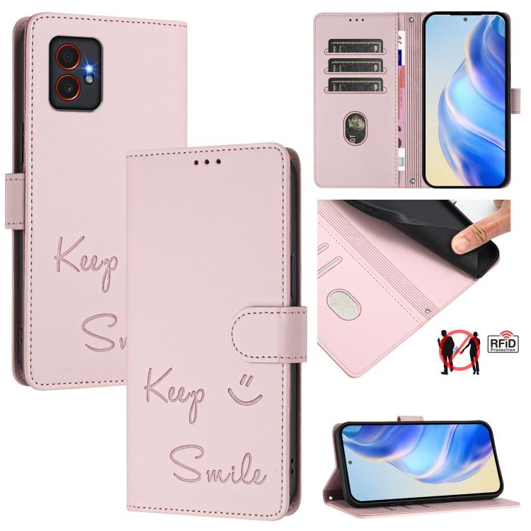 Custodia per telefono in pelle RFID con stampa Smile Embossing, For Samsung Galaxy M55 / C55 5G, For Samsung Galaxy XCover7 Pro, For Samsung Galaxy M15 / F15 5G Global, For Samsung Galaxy M34 5G / F34 5G