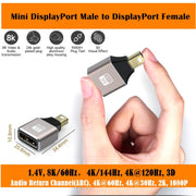Convertitore adattatore DP da Displayport maschio a Mini Displayport femmina 8K 60Hz, Male Displayport to Female Mini Displayport