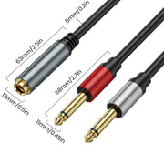 Cavo adattatore audio mono da 6,35 mm TRS stereo femmina a 2 x 6,35 mm TS maschio, 0.3m, 1m, 3m, 5m