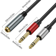 Cavo adattatore audio stereo Y splitter da 6,35 mm femmina a 2 x 6,35 mm maschio placcato oro, 0.3m, 1m, 2m, 3m, 5m