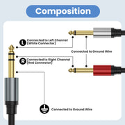 Cavo audio adattatore splitter Y mono TS maschio da 6,35 mm placcato oro a doppio suono TRS stereo a 2 x 6,35 mm, 0.3m, 1m, 2m, 3m, 5m